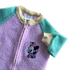 Disney Babies Girl 0-6 M Pink Yellow Minnie Mouse Fleece Sleeper Jumpsuit Vintag